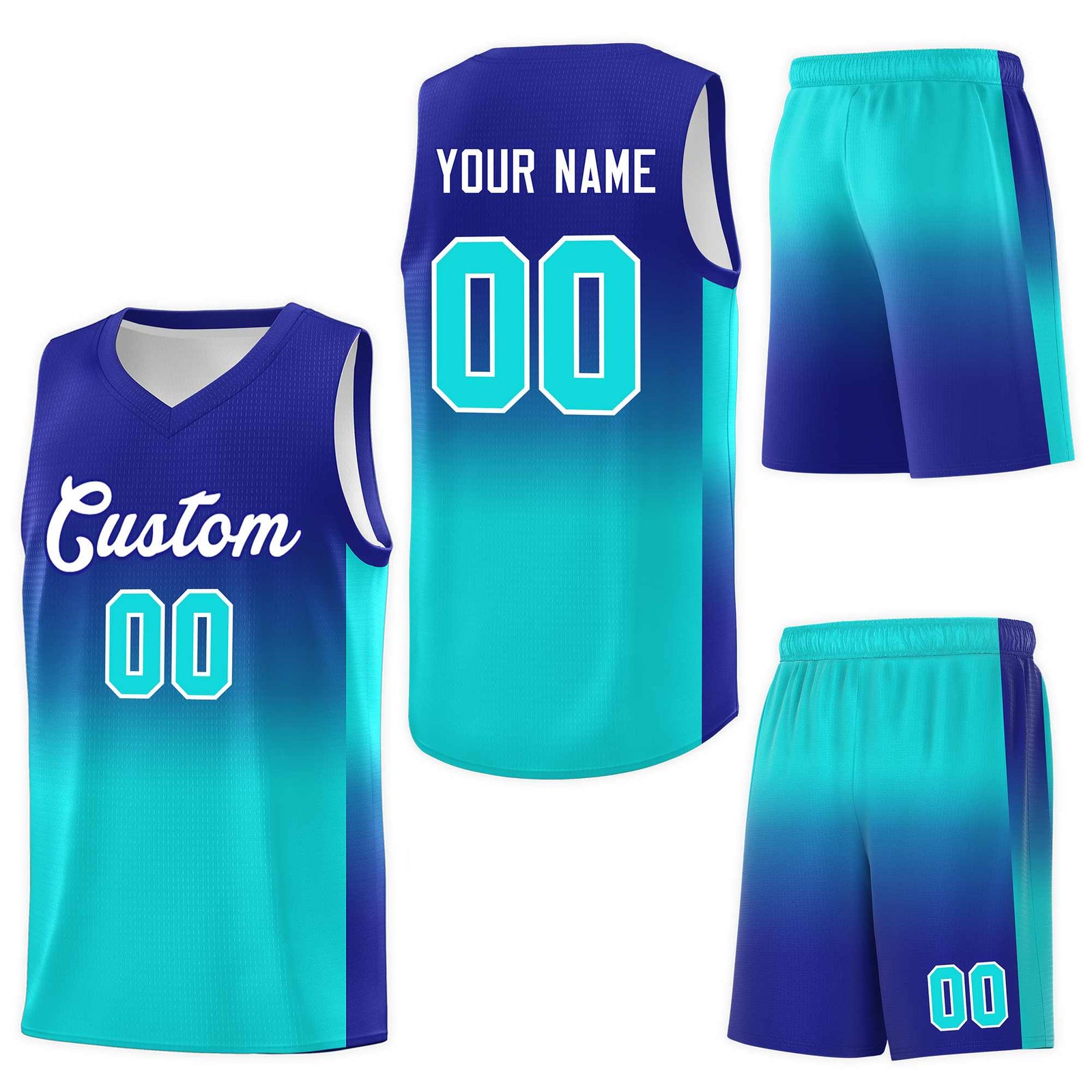 Custom Royal Bright Green Gradient Fashion Sets Sports Uniform Basketball Jersey