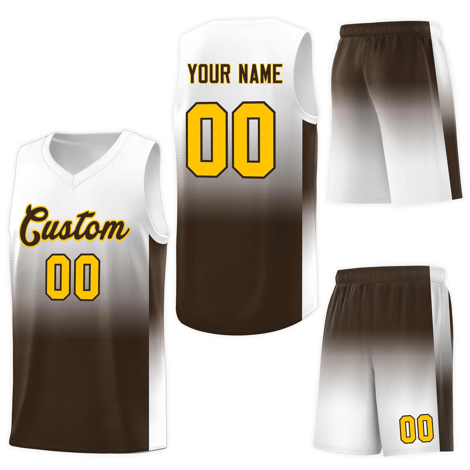 Custom White Brown Gradient Fashion Sets Sports Uniform Basketball Jersey