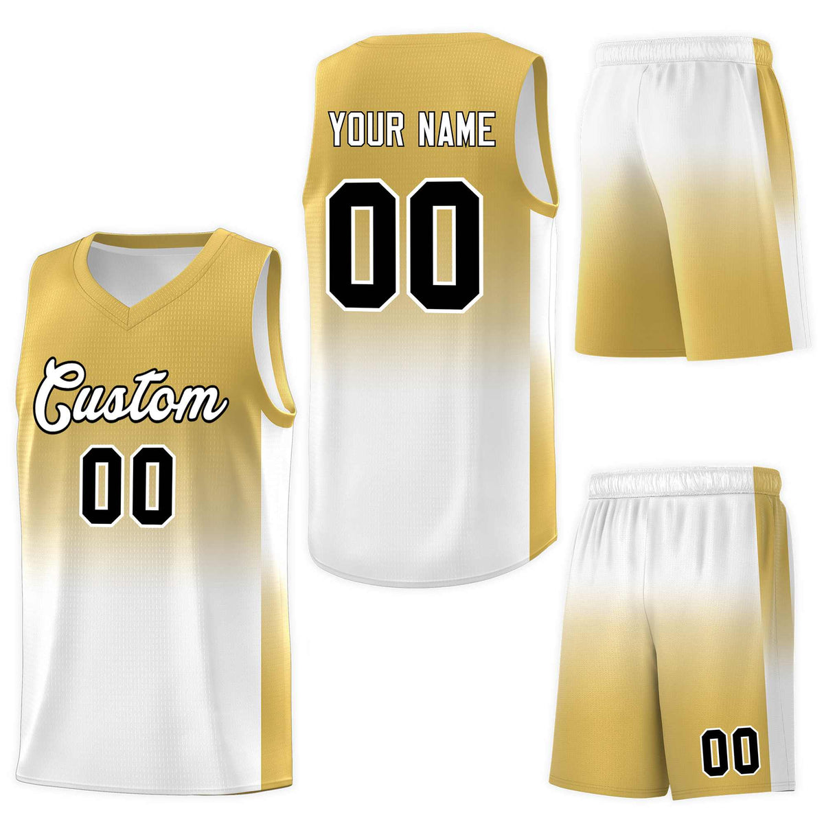 Custom Old Gold White Gradient Fashion Sets Sports Uniform Basketball Jersey