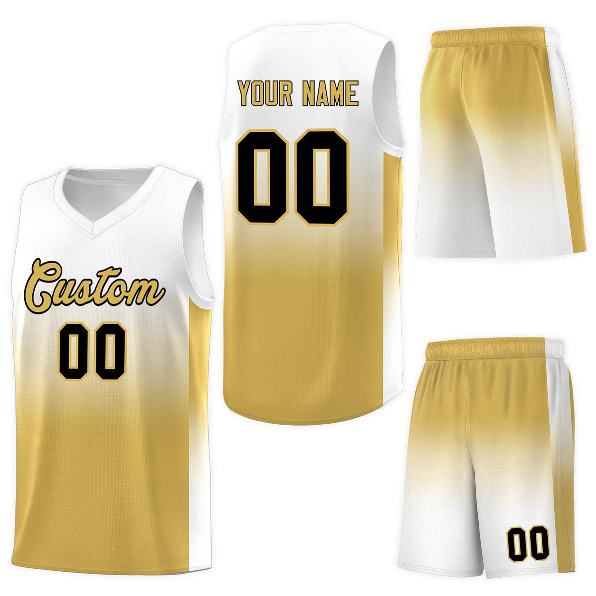 Custom White Old Gold Gradient Fashion Sets Sports Uniform Basketball Jersey