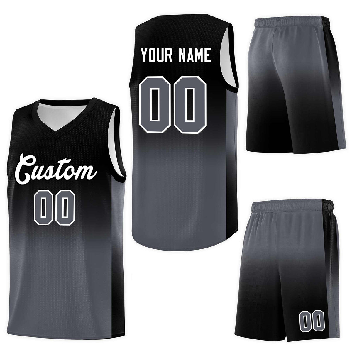 Custom Black Dark Gray Gradient Fashion Sets Sports Uniform Basketball Jersey