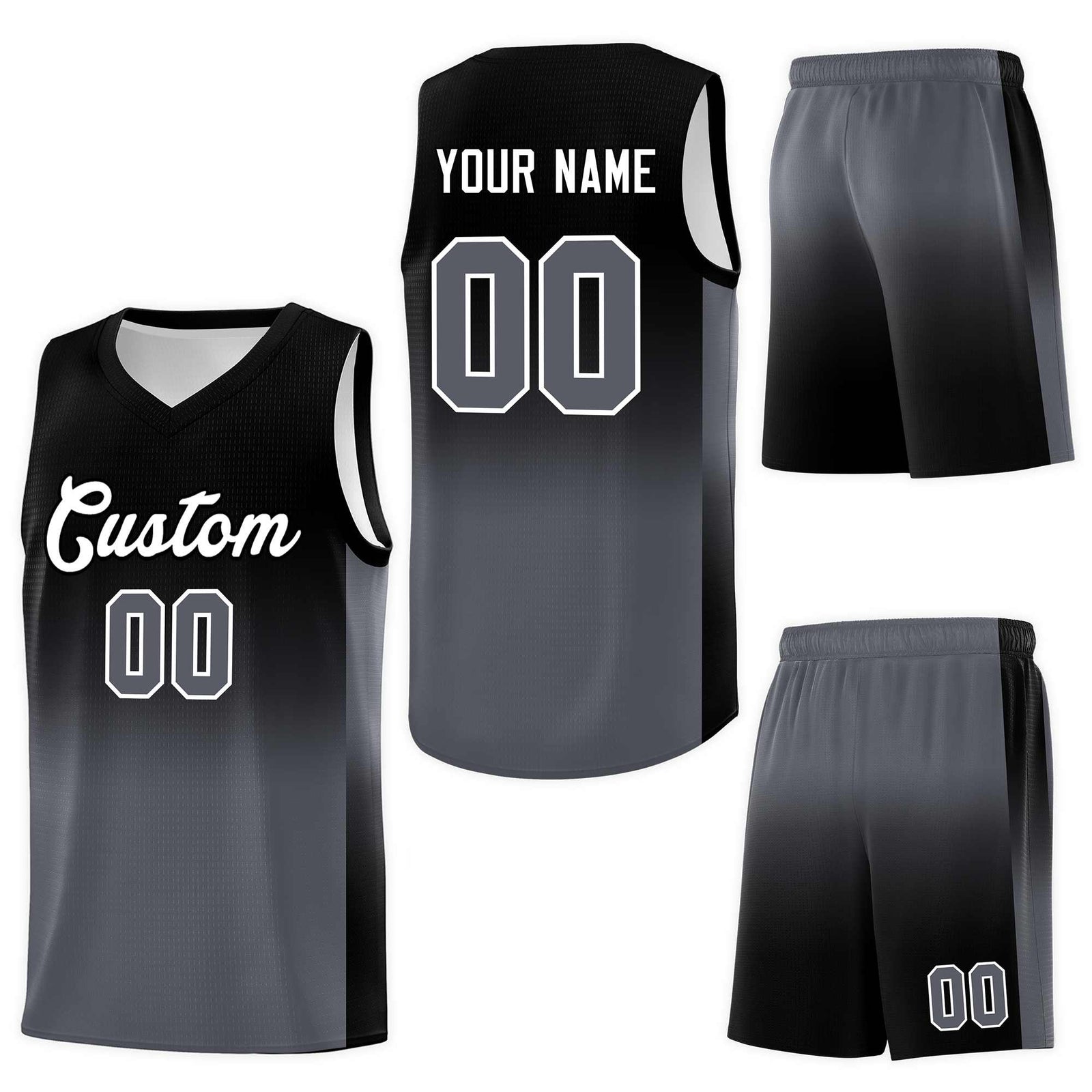 Custom Black Dark Gray Gradient Fashion Sets Sports Uniform Basketball Jersey