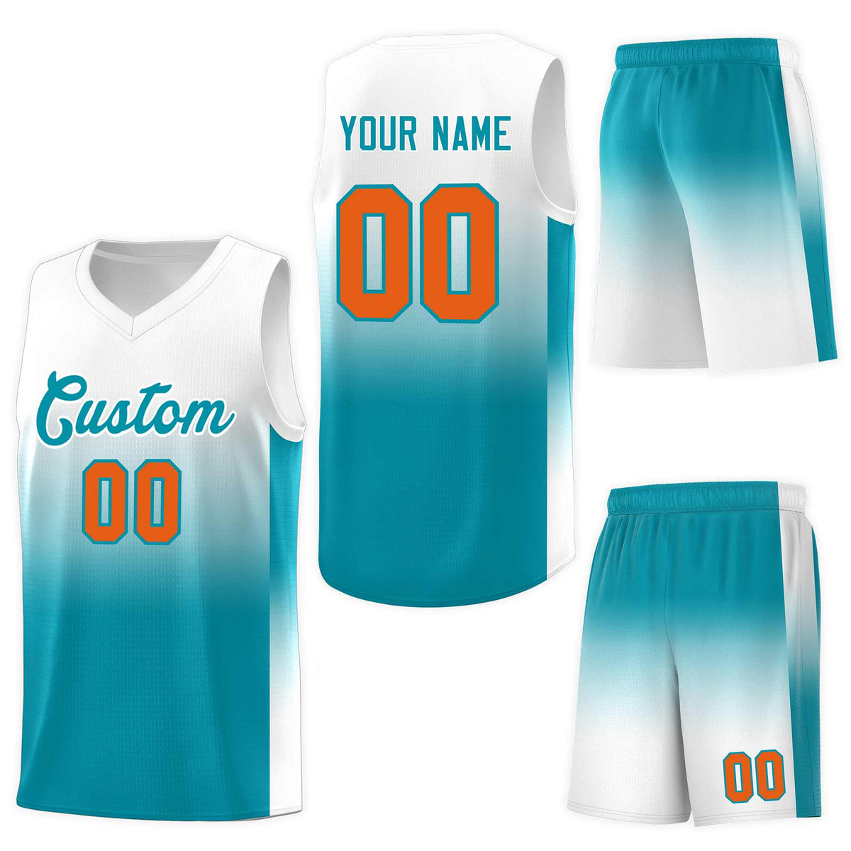 Custom White Aqua Gradient Fashion Sets Sports Uniform Basketball Jersey