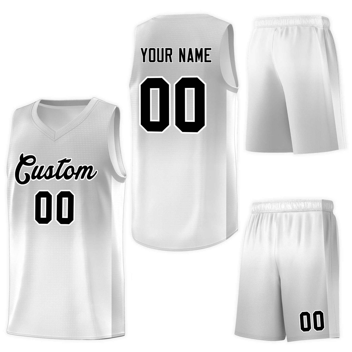 Custom Gray White Gradient Fashion Sets Sports Uniform Basketball Jersey