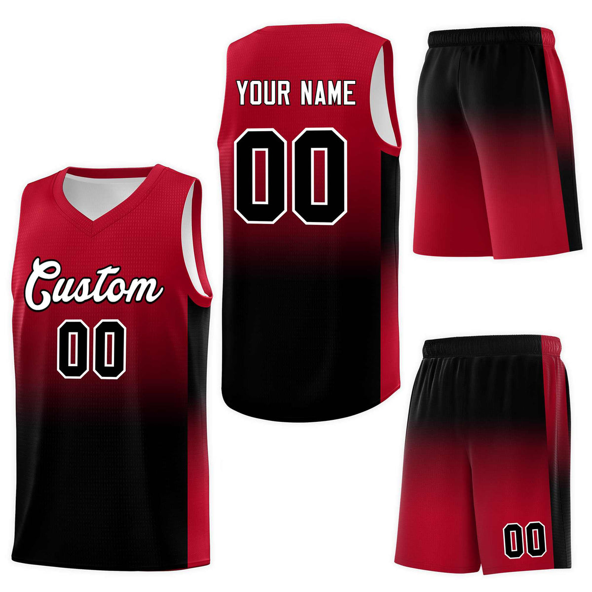 Custom Red Black Gradient Fashion Sets Sports Uniform Basketball Jersey