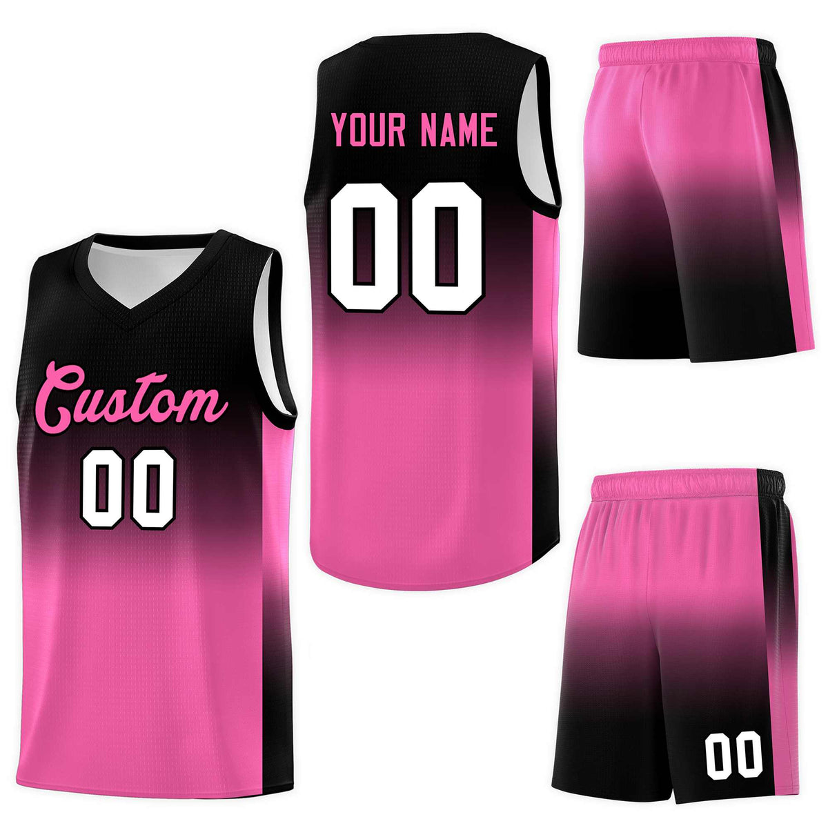 Custom Black Pink Gradient Fashion Sets Sports Uniform Basketball Jersey