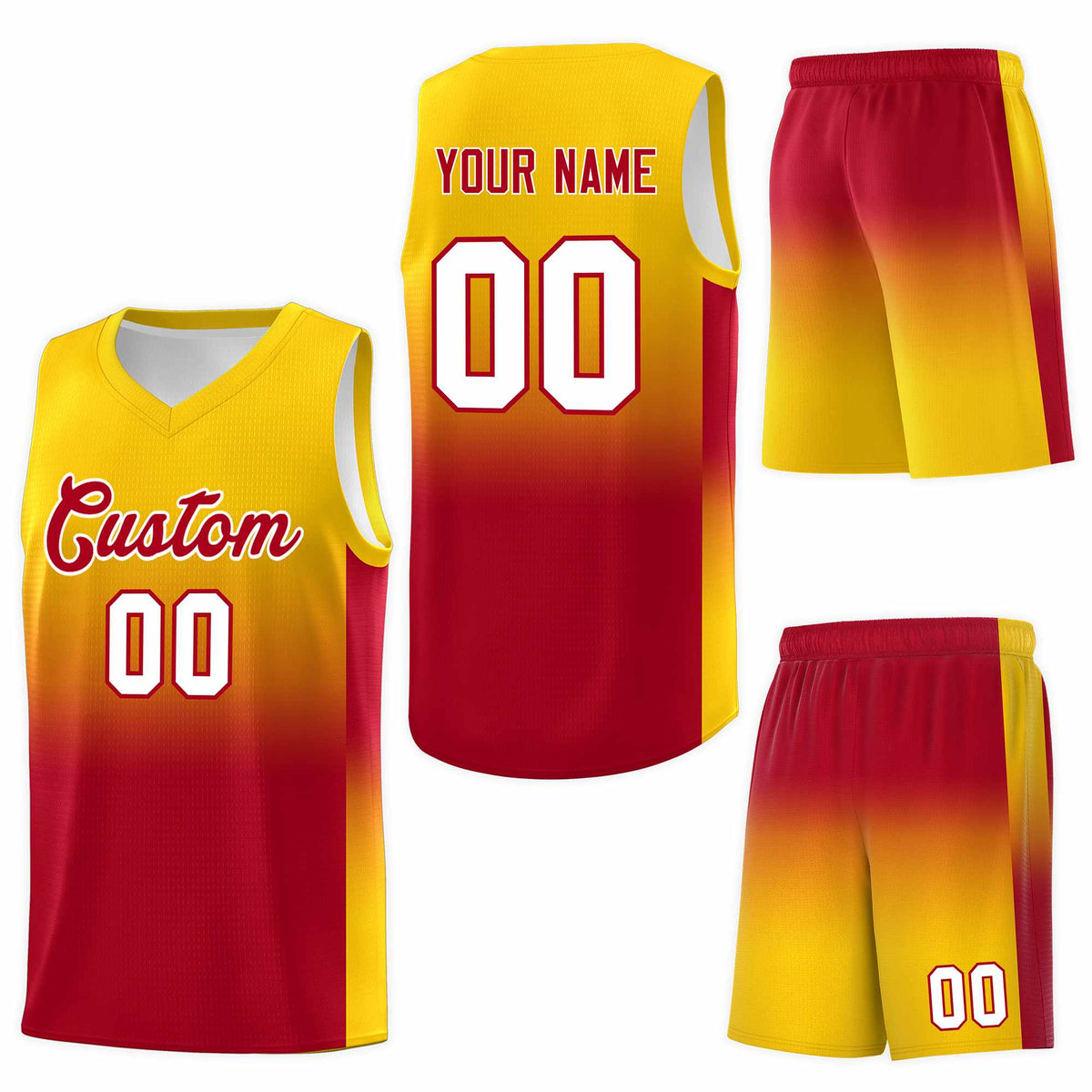 Custom Gold Red Gradient Fashion Sets Sports Uniform Basketball Jersey