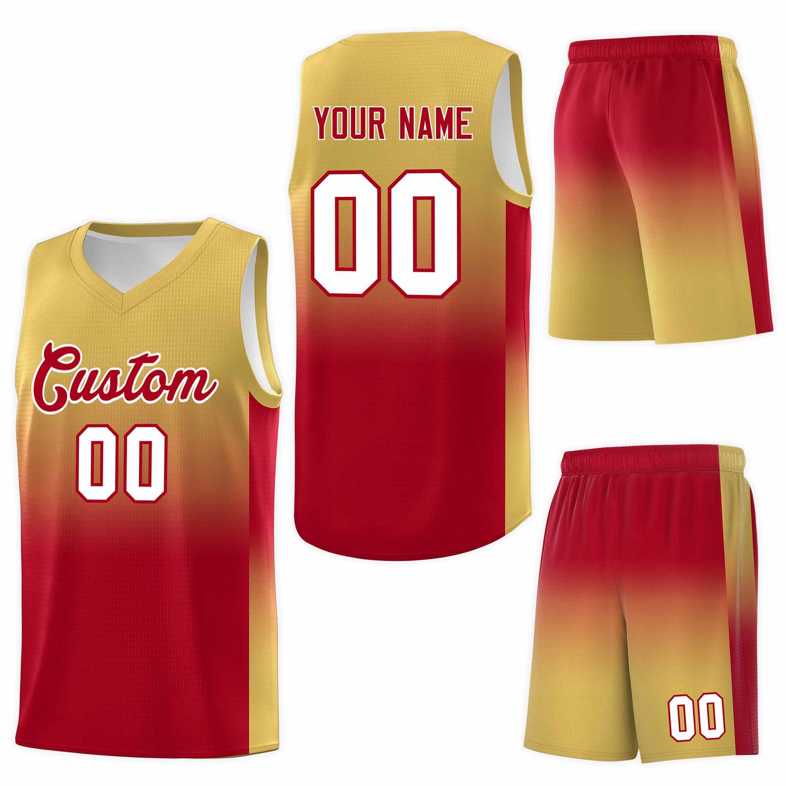 Custom Old Gold Red Gradient Fashion Sets Sports Uniform Basketball Jersey