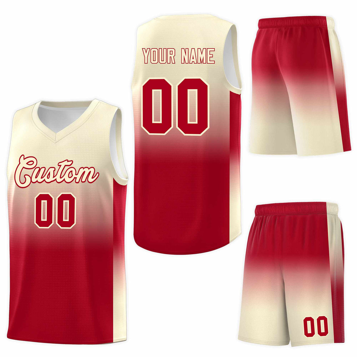 Custom Cream Red Gradient Fashion Sets Sports Uniform Basketball Jersey