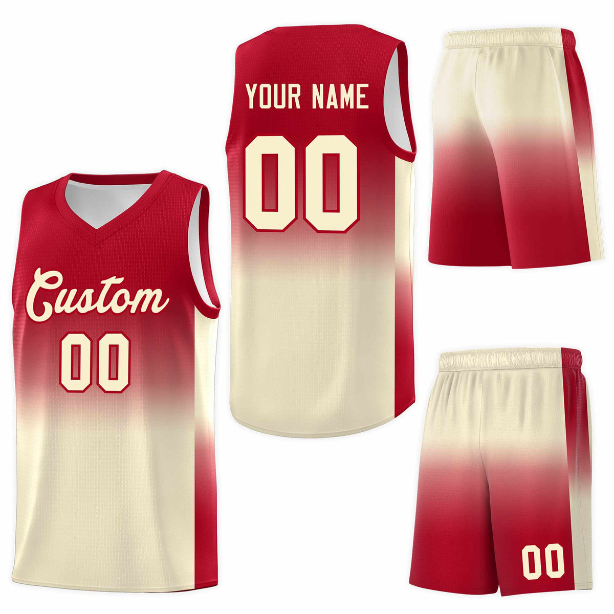 Custom Red Cream Gradient Fashion Sets Sports Uniform Basketball Jersey