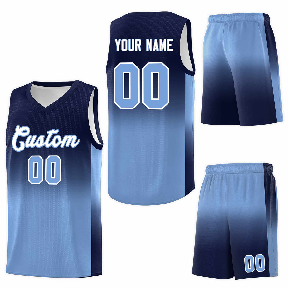 Custom Navy Light Blue Gradient Fashion Sets Sports Uniform Basketball Jersey