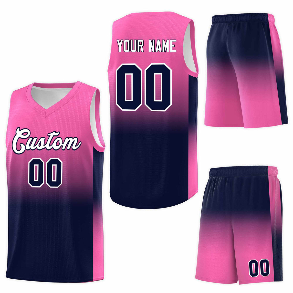 Custom Pink Navy Gradient Fashion Sets Sports Uniform Basketball Jersey
