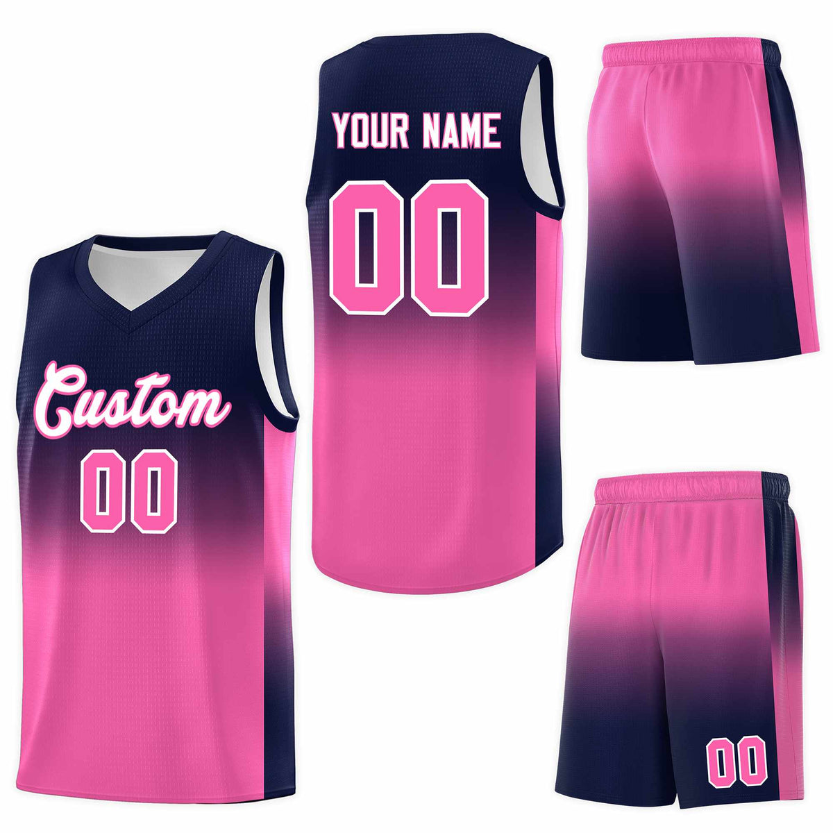 Custom Navy Pink Gradient Fashion Sets Sports Uniform Basketball Jersey