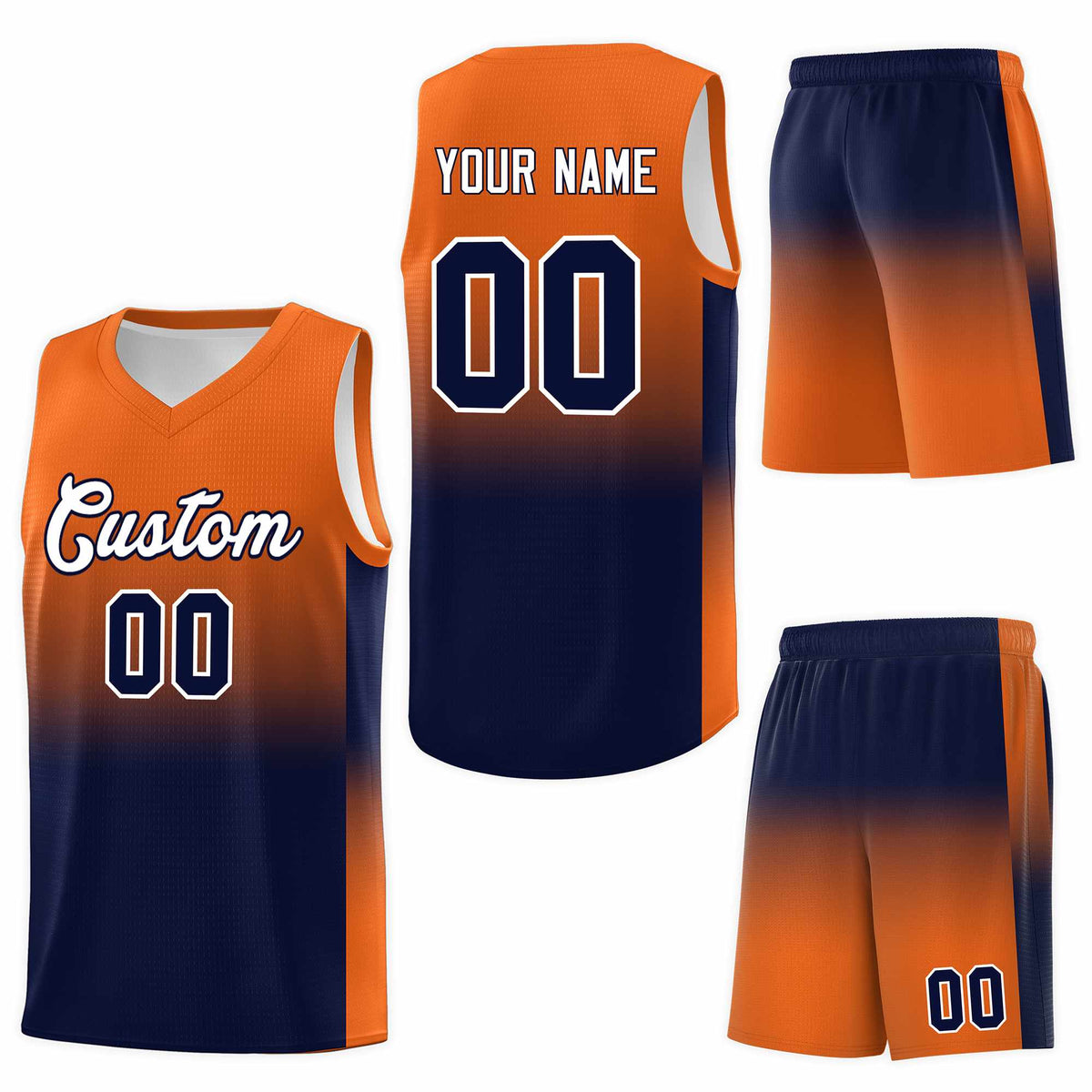 Custom Orange Navy Gradient Fashion Sets Sports Uniform Basketball Jersey
