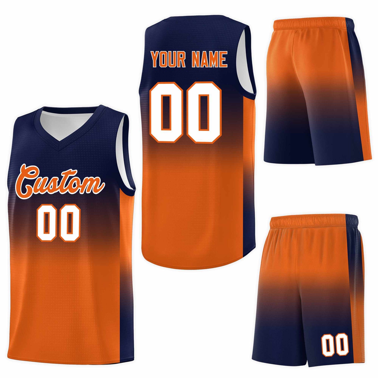 Custom Navy Orange Gradient Fashion Sets Sports Uniform Basketball Jersey