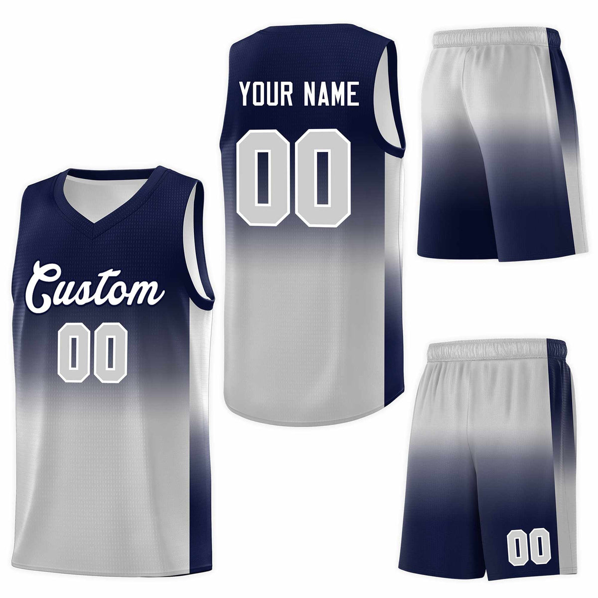 Custom Navy Gray Gradient Fashion Sets Sports Uniform Basketball Jersey