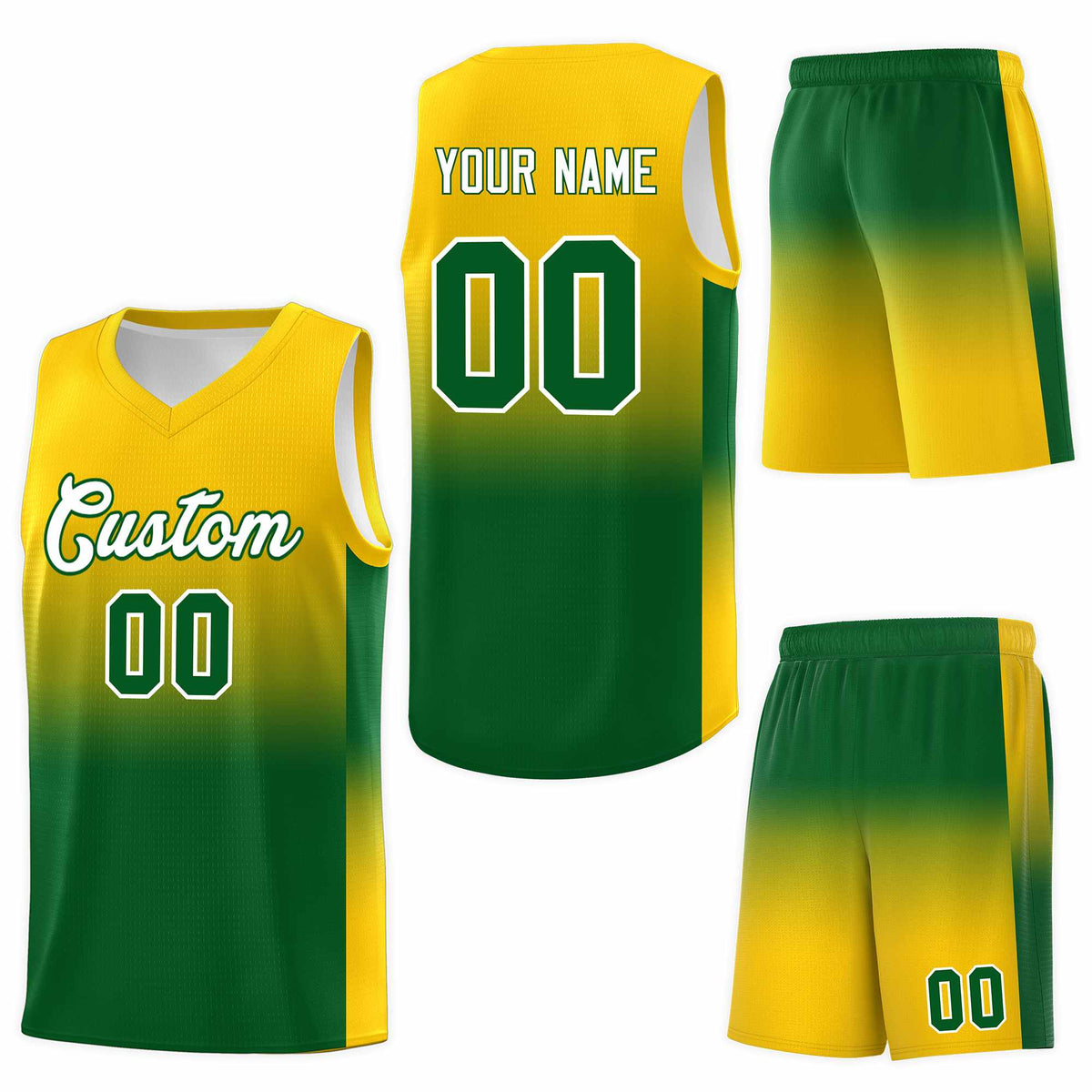 Custom Gold Kelly Green Gradient Fashion Sets Sports Uniform Basketball Jersey