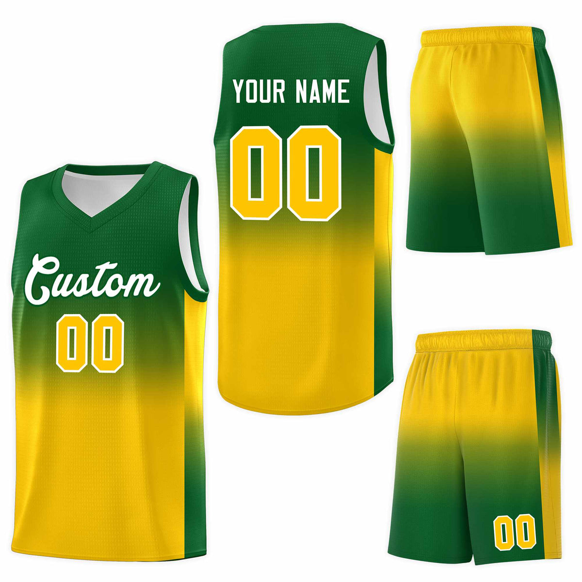 Custom Kelly Green Gold Gradient Fashion Sets Sports Uniform Basketball Jersey
