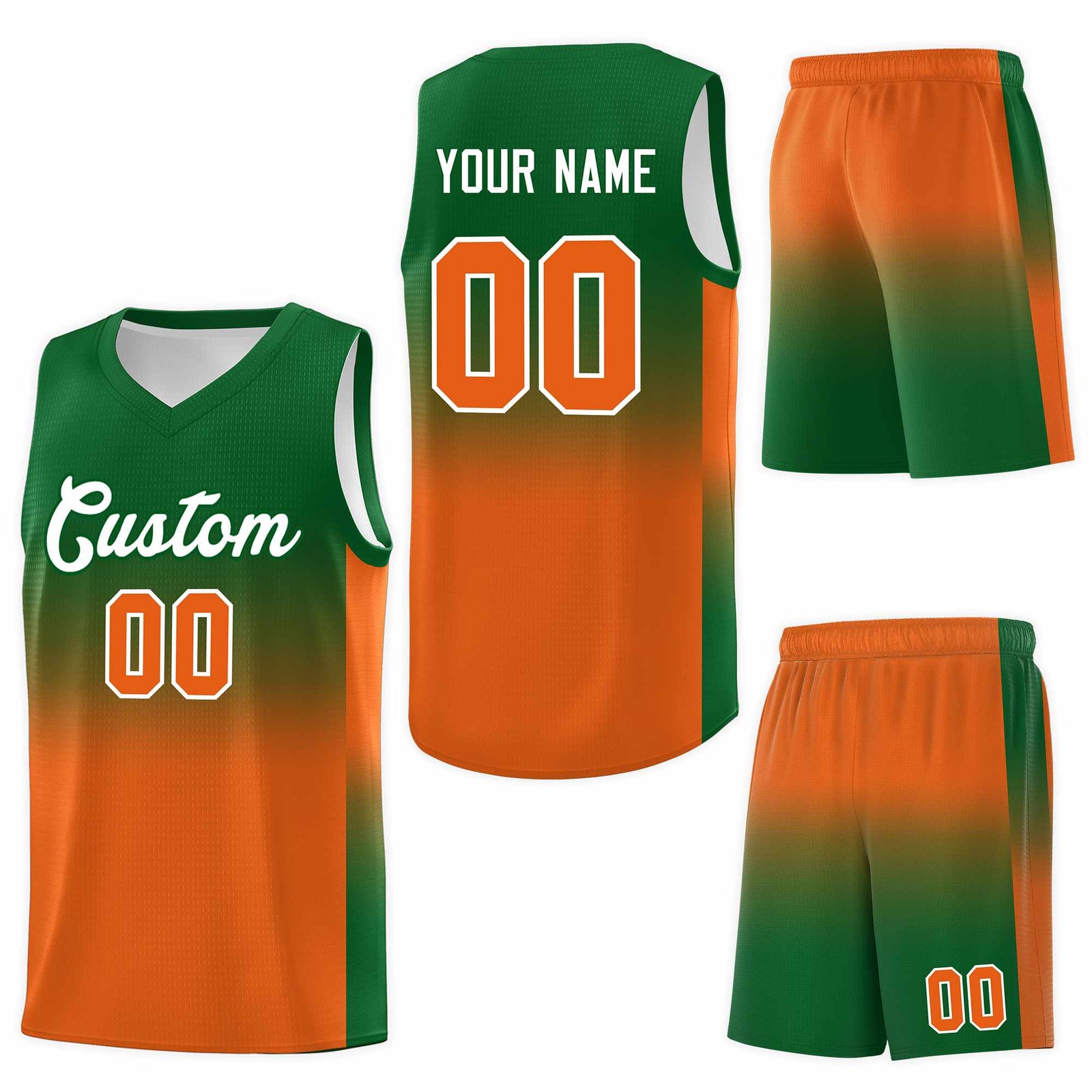 Custom Kelly Green Orange Gradient Fashion Sets Sports Uniform Basketball Jersey