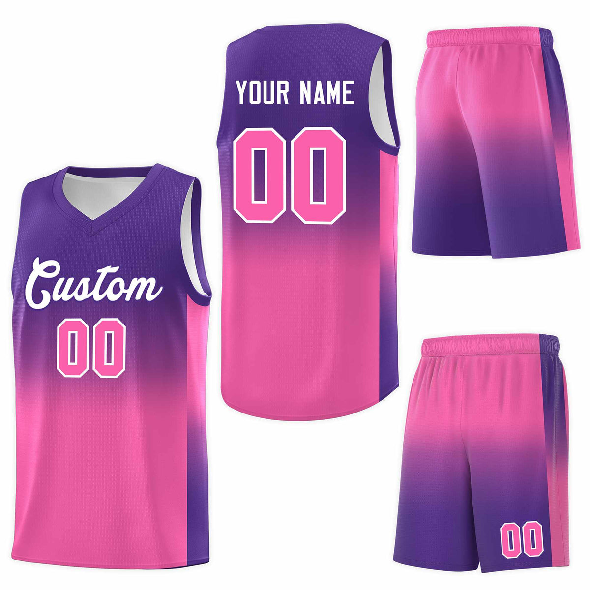 Custom Purple Pink Gradient Fashion Sets Sports Uniform Basketball Jersey