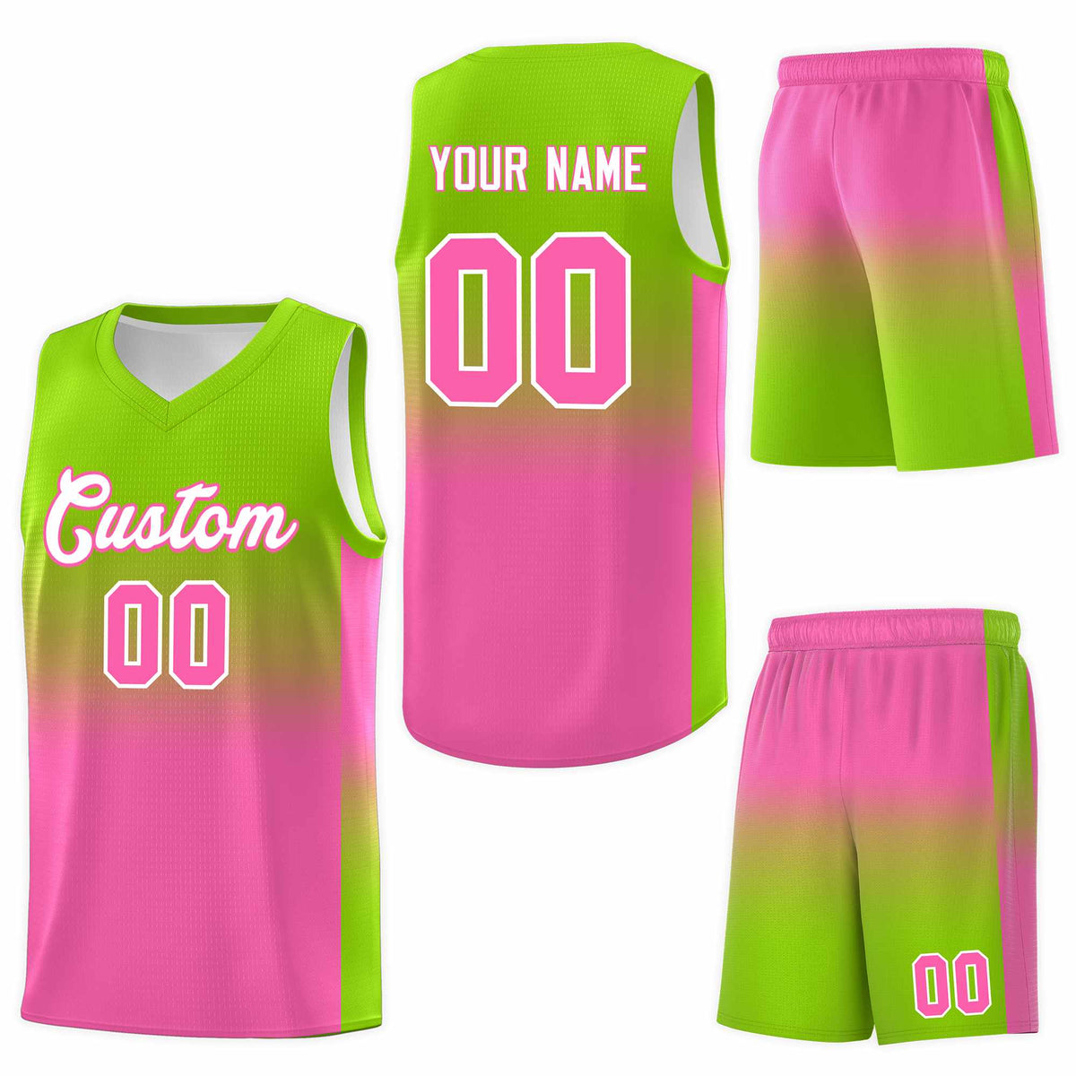 Custom Neon Green Pink Gradient Fashion Sets Sports Uniform Basketball Jersey