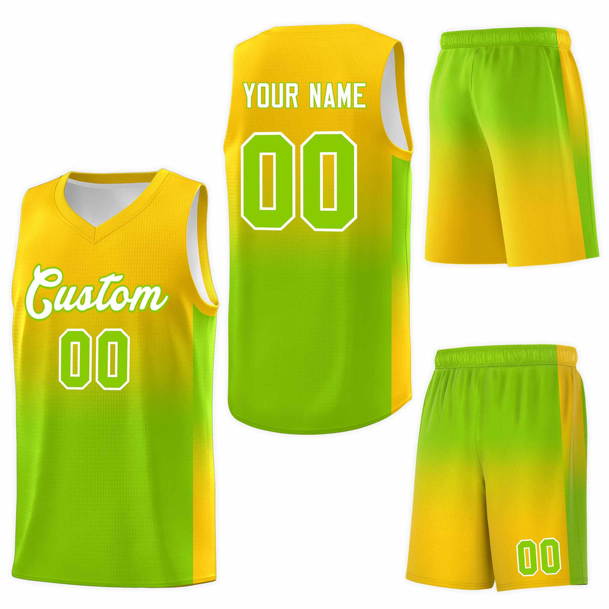 Custom Gold Neon Green Gradient Fashion Sets Sports Uniform Basketball Jersey