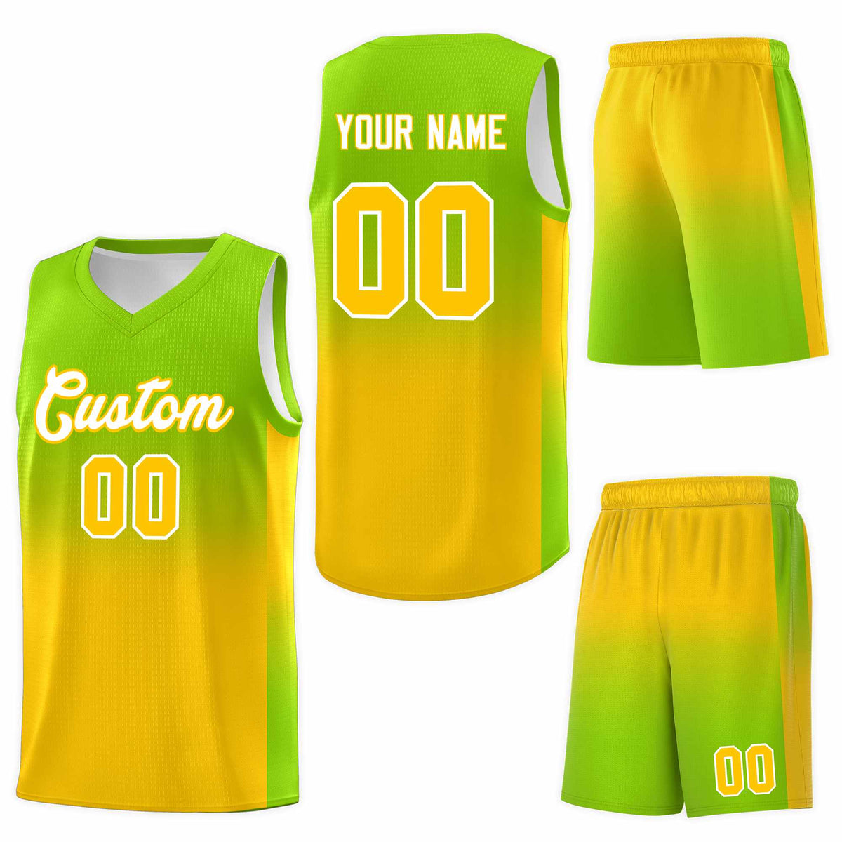 Custom Neon Green Gold Gradient Fashion Sets Sports Uniform Basketball Jersey
