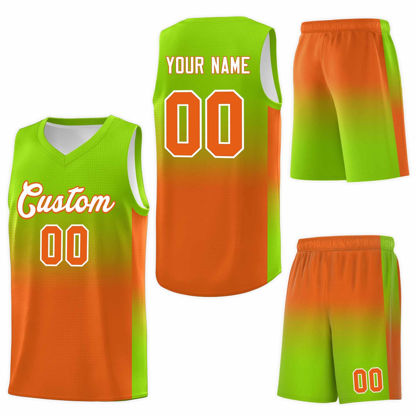Custom Neon Green Orange Gradient Fashion Sets Sports Uniform Basketball Jersey
