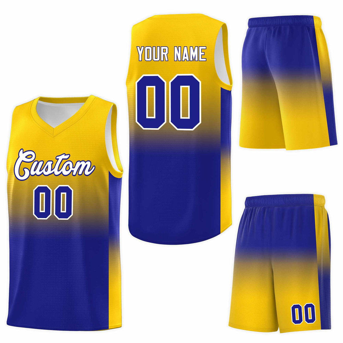 Custom Gold Royal Gradient Fashion Sets Sports Uniform Basketball Jersey