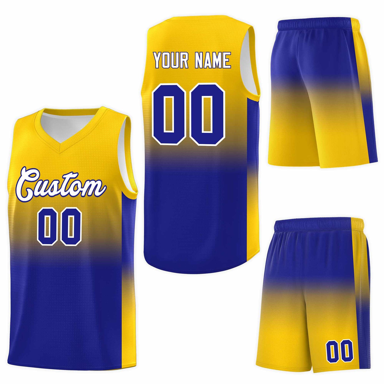 Custom Gold Royal Gradient Fashion Sets Sports Uniform Basketball Jersey
