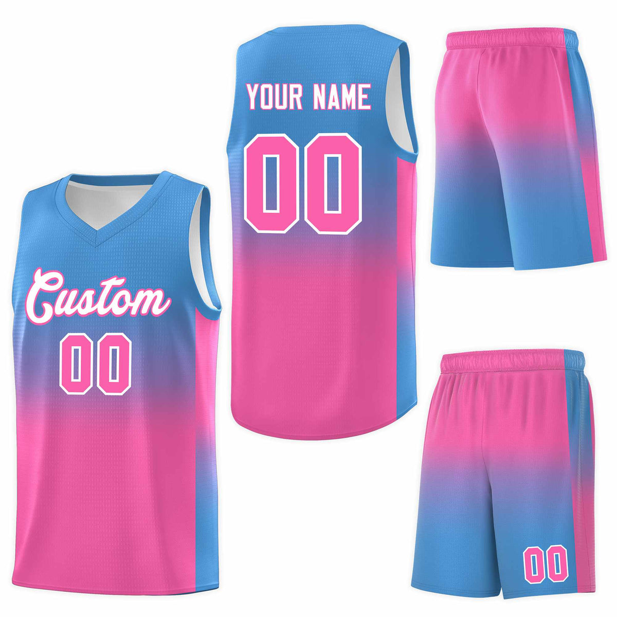Custom Powder Blue Pink Gradient Fashion Sets Sports Uniform Basketball Jersey