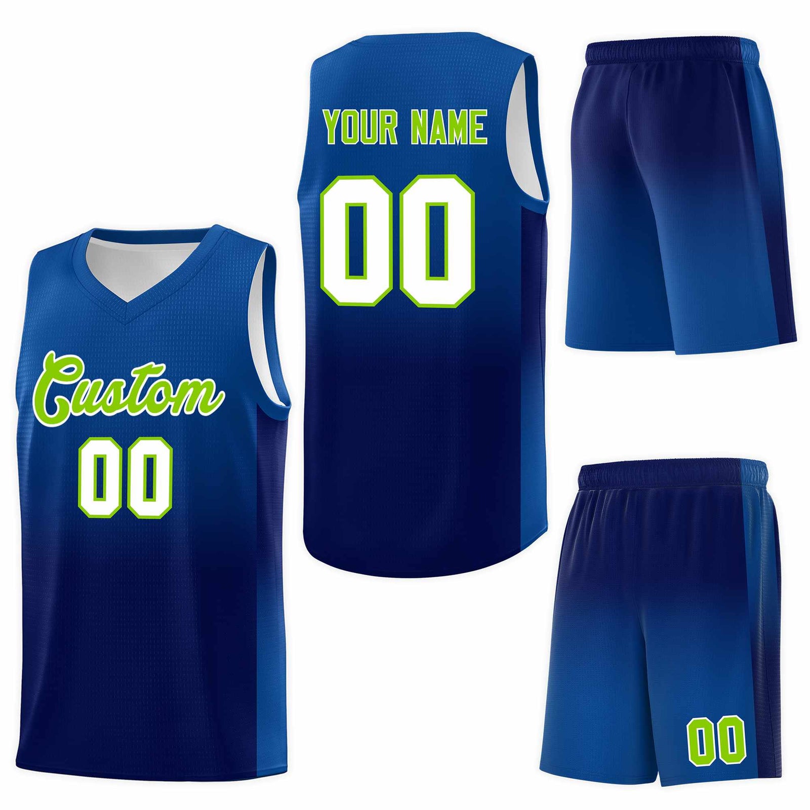 Custom Royal Navy Gradient Fashion Sets Sports Uniform Basketball Jersey
