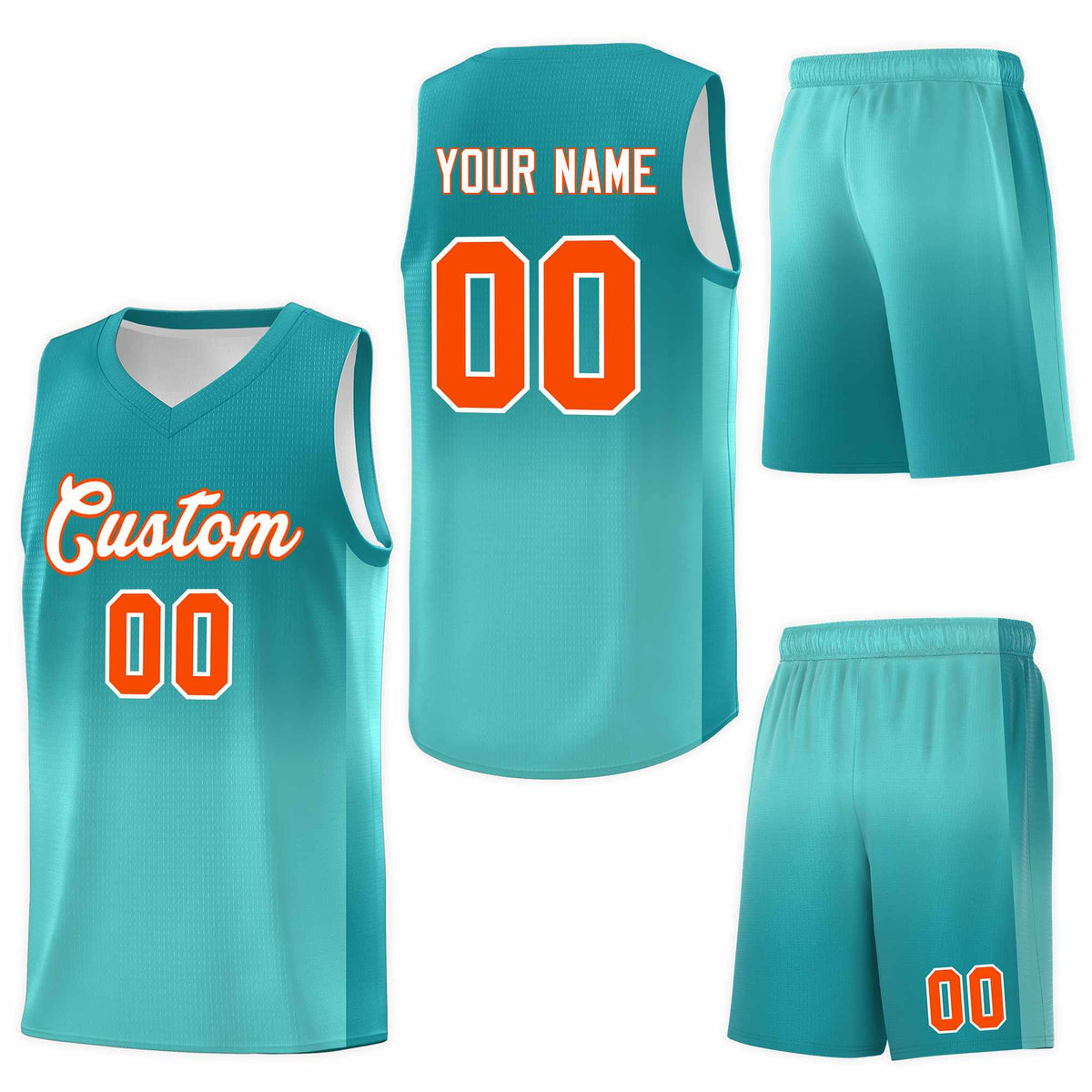 Custom Aqua Bright Green Gradient Fashion Sets Sports Uniform Basketball Jersey