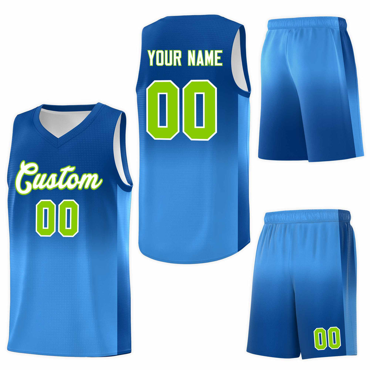 Custom Royal Powder Blue Gradient Fashion Sets Sports Uniform Basketball Jersey