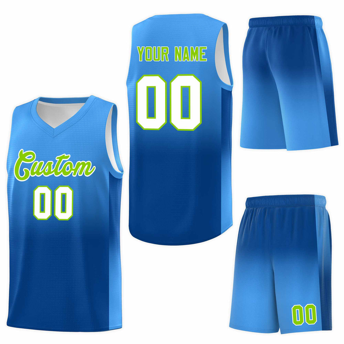 Custom Powder Blue Royal Gradient Fashion Sets Sports Uniform Basketball Jersey