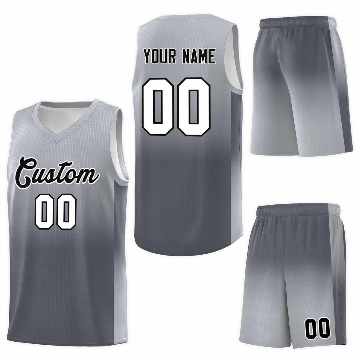 Custom Gray Dark Gray Gradient Fashion Sets Sports Uniform Basketball Jersey