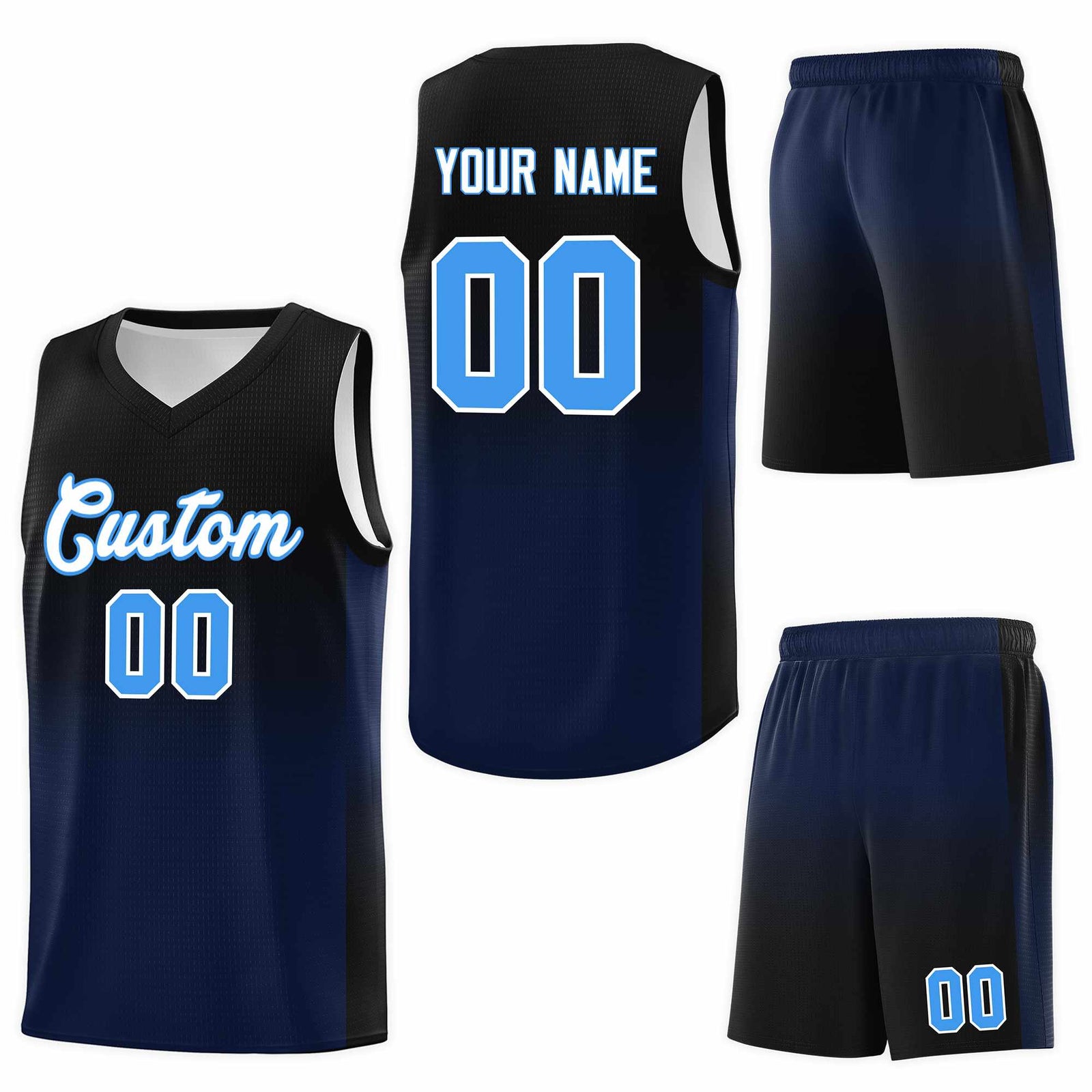 Custom Black Navy Gradient Fashion Sets Sports Uniform Basketball Jersey