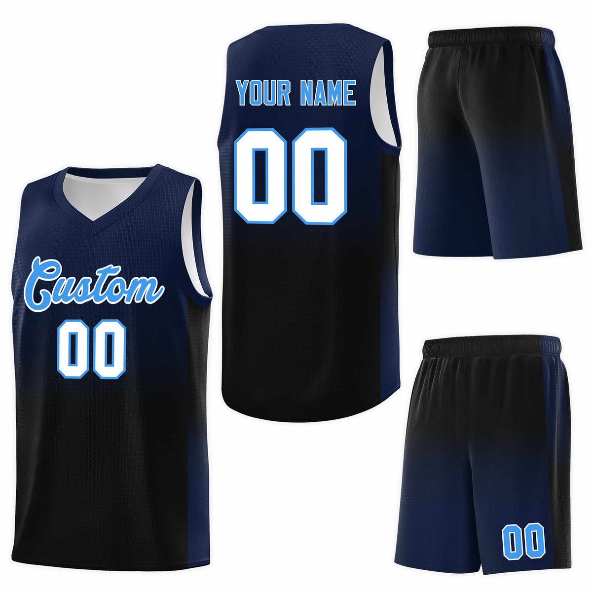 Custom Navy Black Gradient Fashion Sets Sports Uniform Basketball Jersey