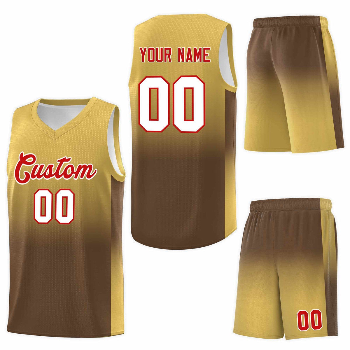 Custom Old Gold Light Brown Gradient Fashion Sets Sports Uniform Basketball Jersey