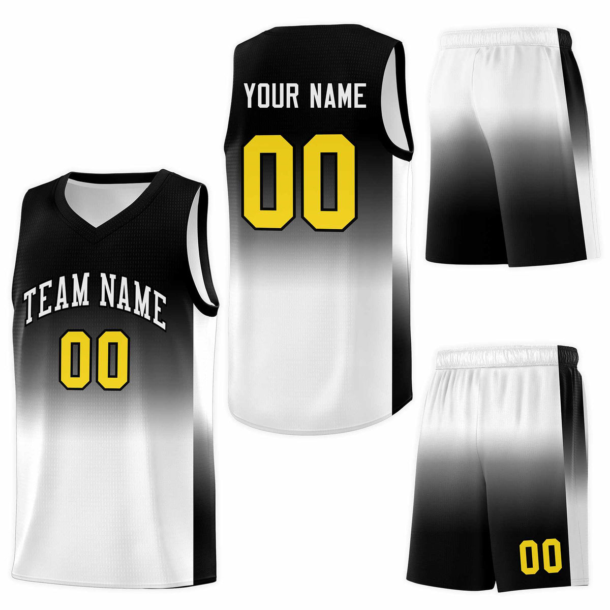 Custom Black White Gradient Fashion Sets Sports Uniform Basketball Jersey