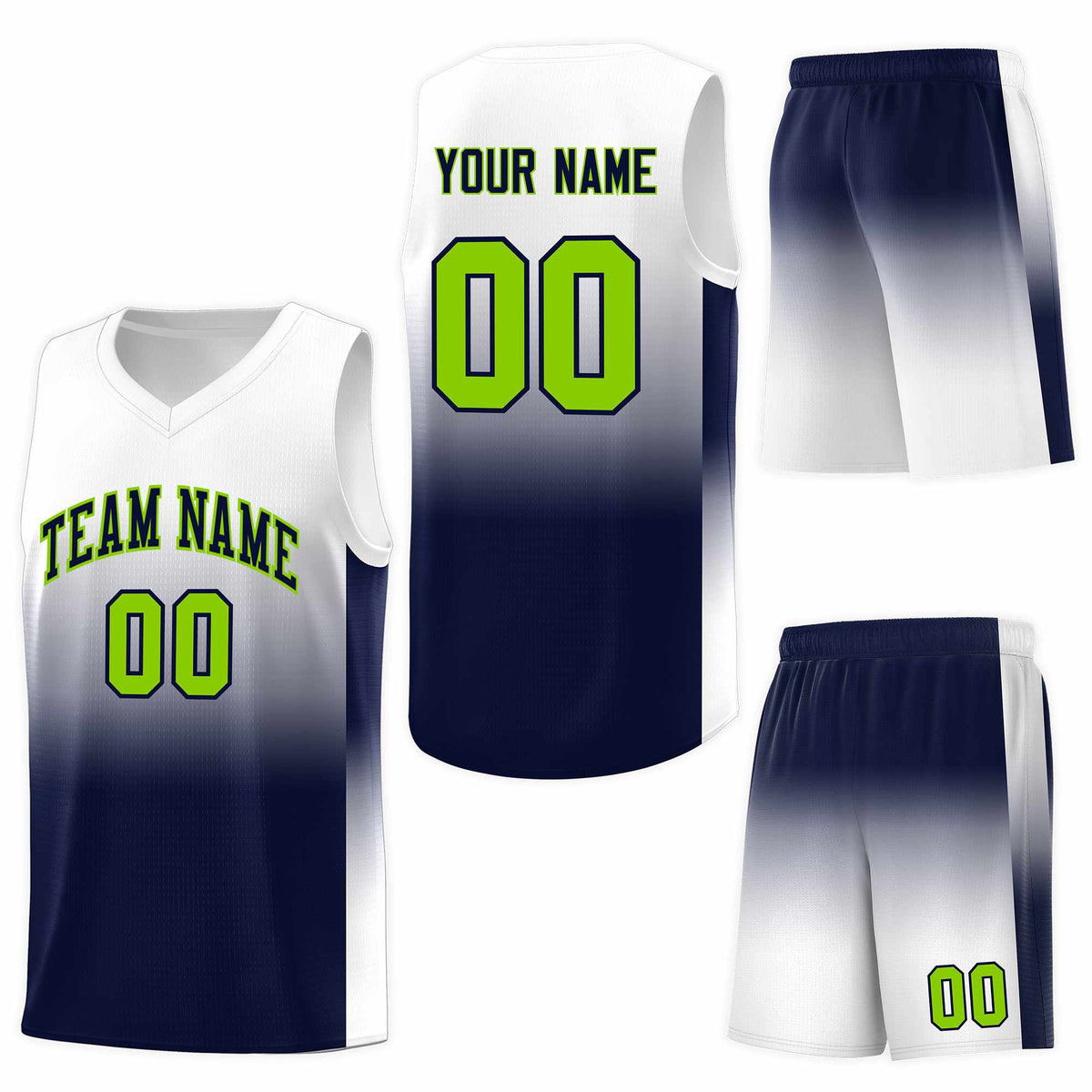 Custom White Navy Gradient Fashion Sets Sports Uniform Basketball Jersey