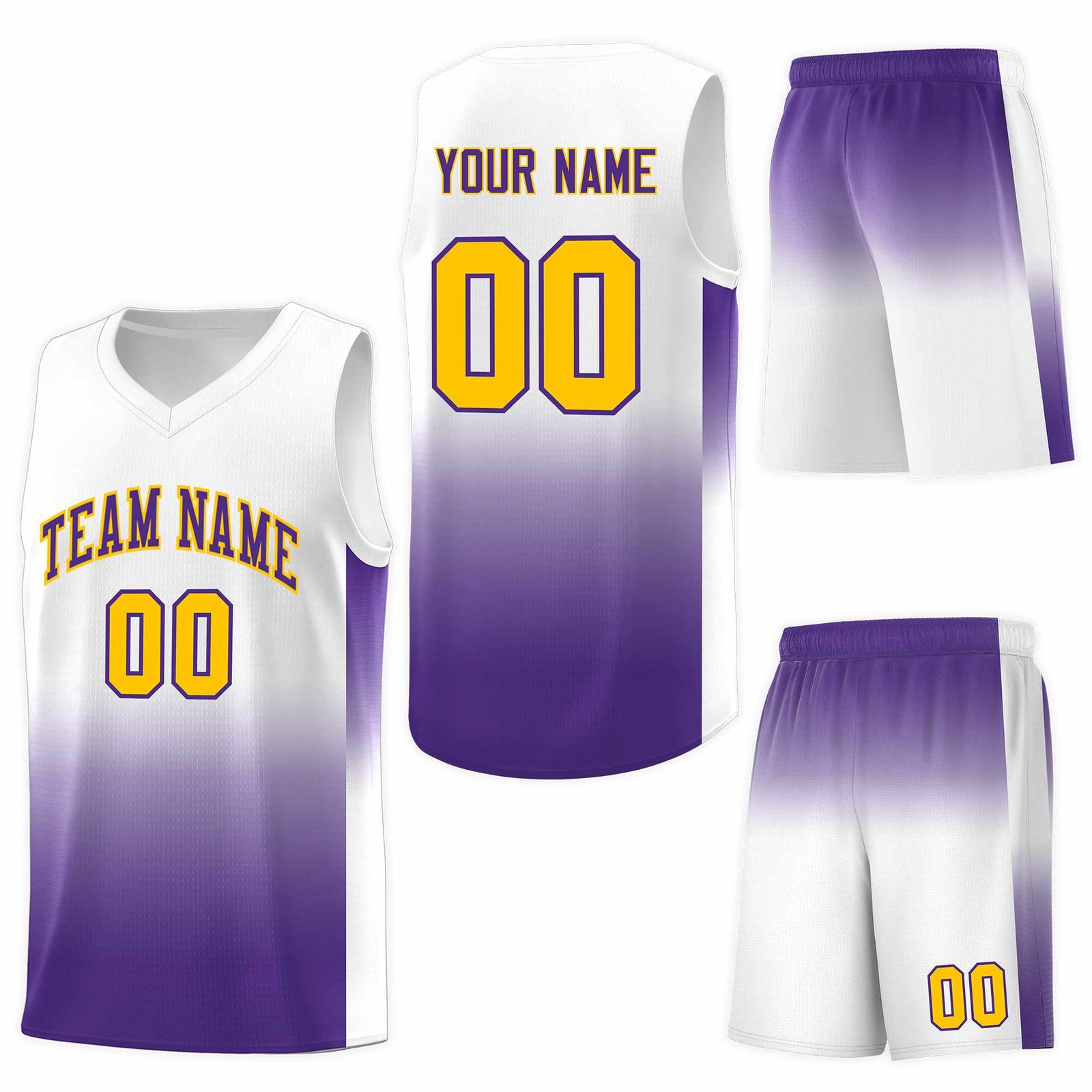 Custom White Purple Gradient Fashion Sets Sports Uniform Basketball Jersey