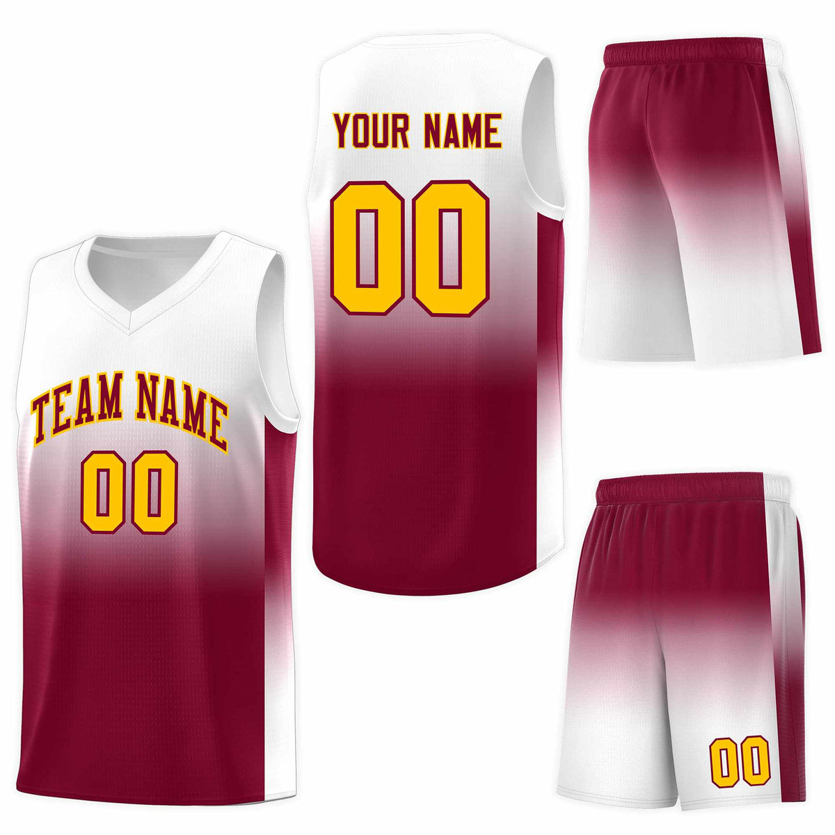 Custom White Crimson Gradient Fashion Sets Sports Uniform Basketball Jersey