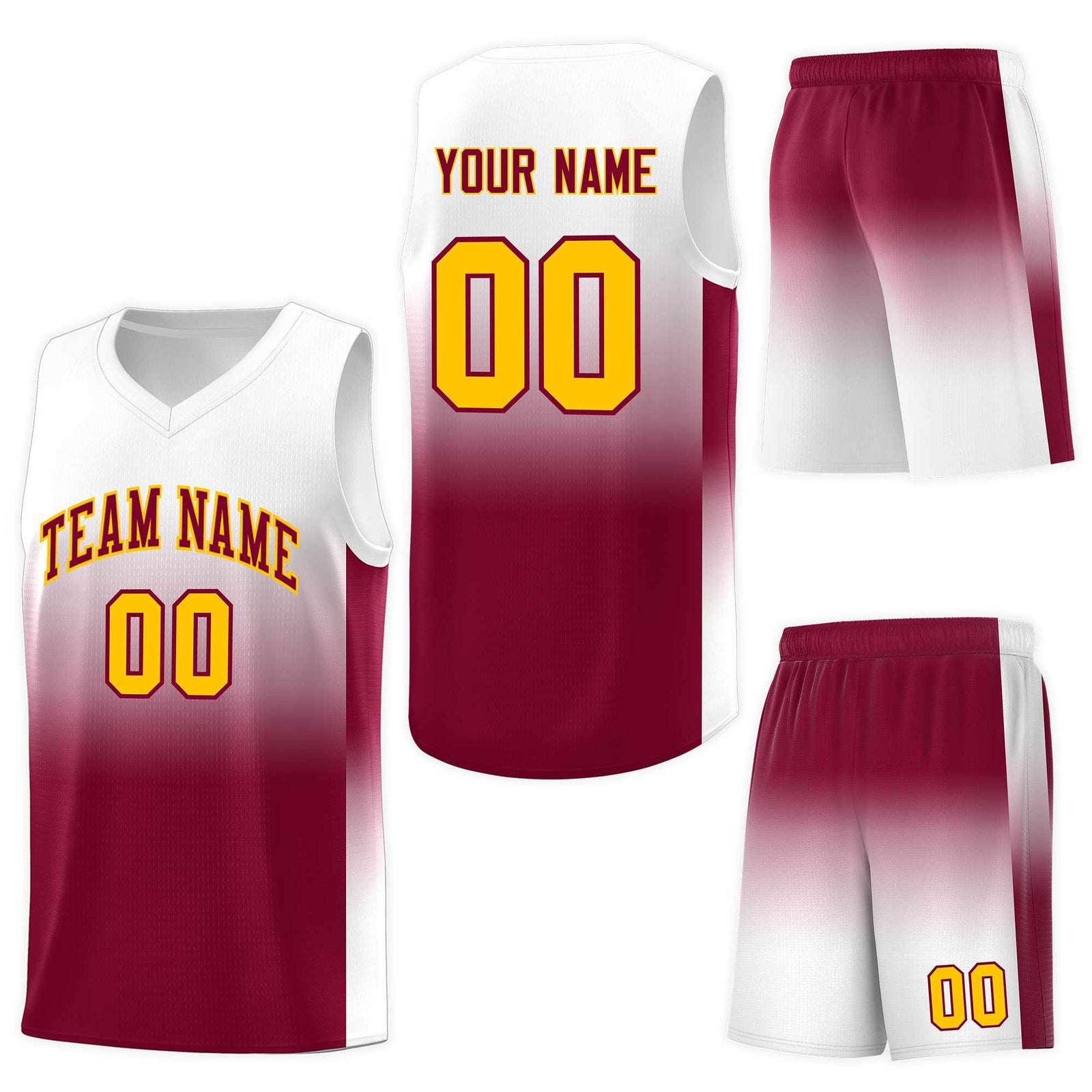 Custom White Crimson Gradient Fashion Sets Sports Uniform Basketball Jersey