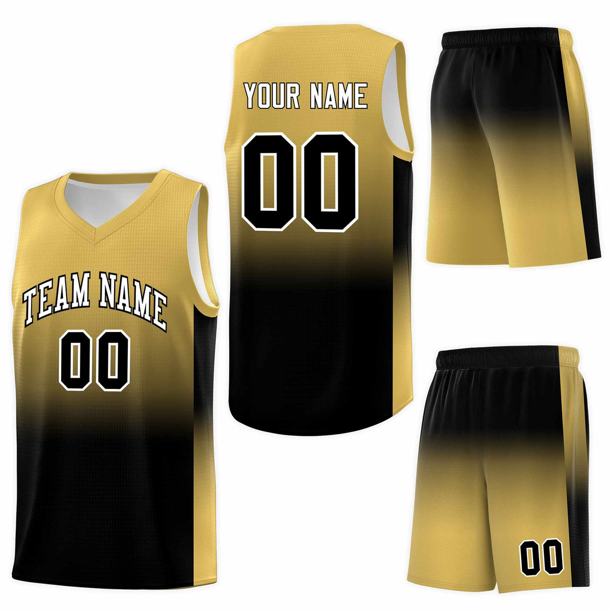 Custom Old Gold Black Gradient Fashion Sets Sports Uniform Basketball Jersey