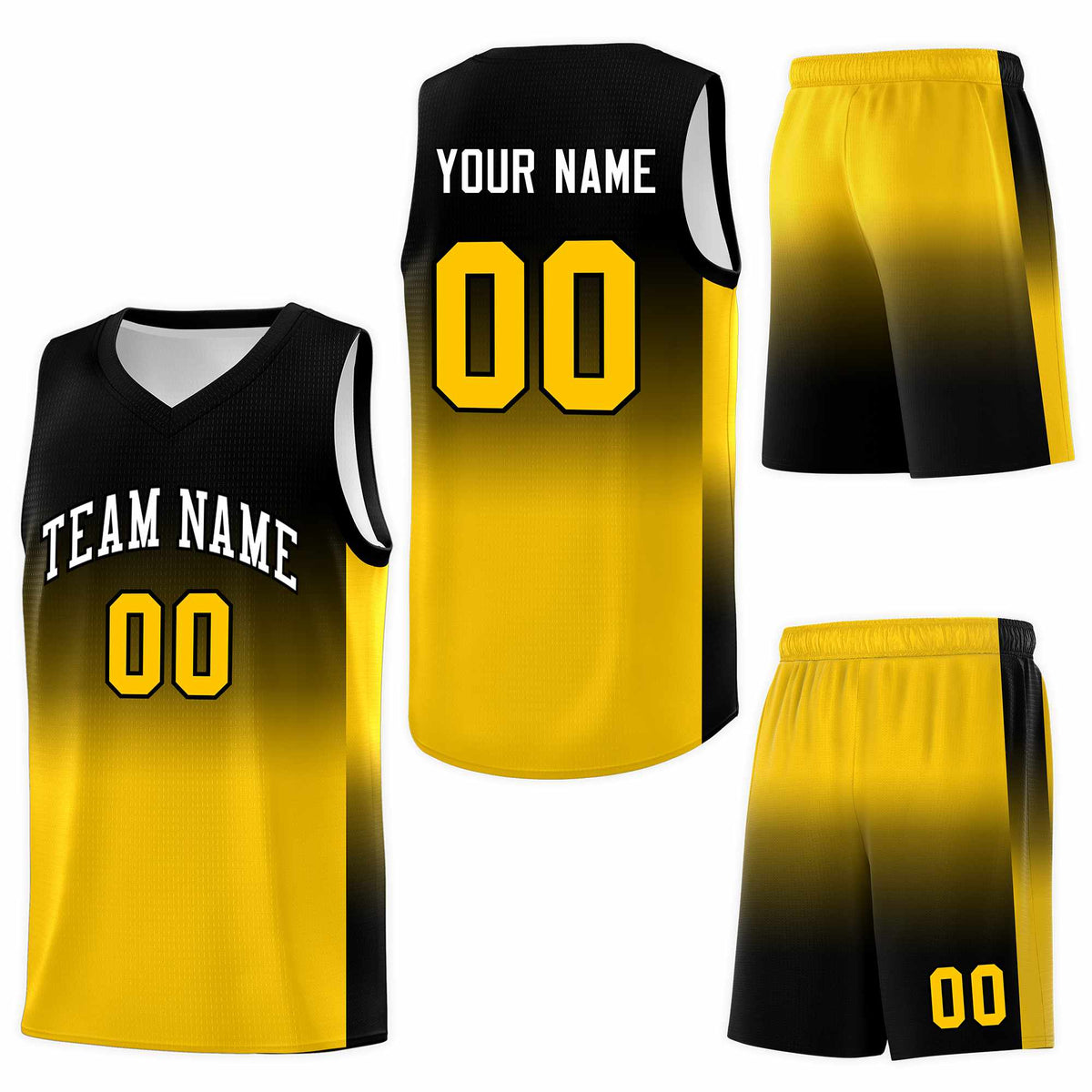 Custom Black Gold Gradient Fashion Sets Sports Uniform Basketball Jersey