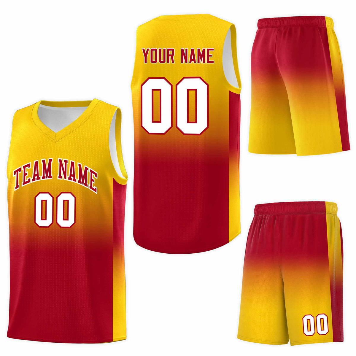 Custom Gold Red Gradient Fashion Sets Sports Uniform Basketball Jersey