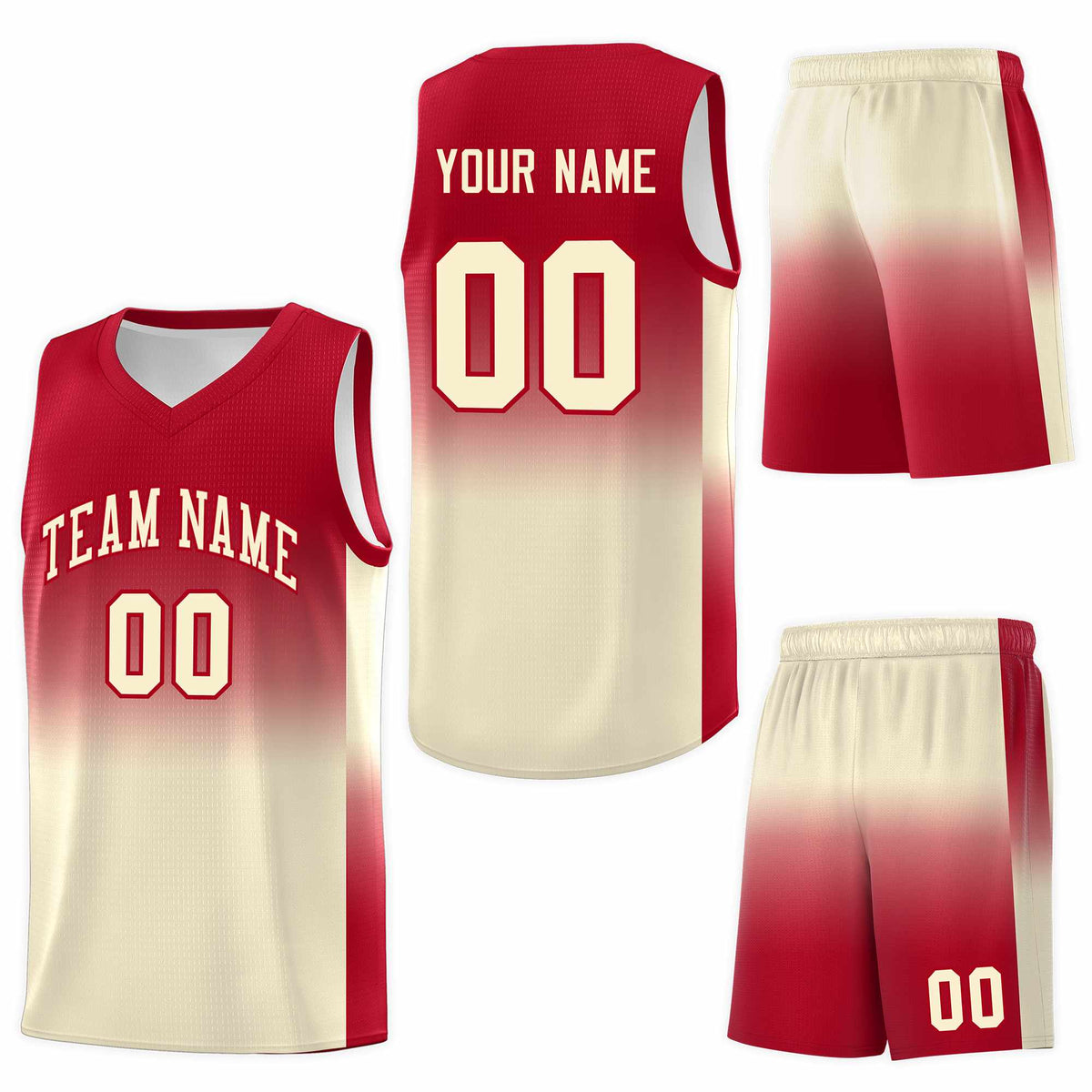 Custom Red Cream Gradient Fashion Sets Sports Uniform Basketball Jersey
