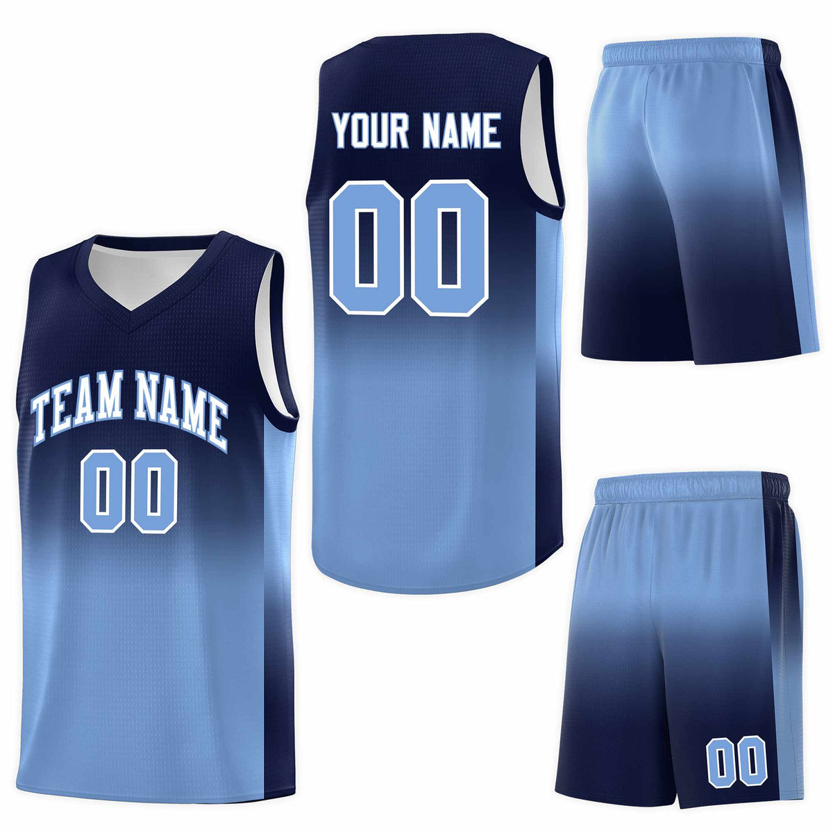 Custom Navy Light Blue Gradient Fashion Sets Sports Uniform Basketball Jersey