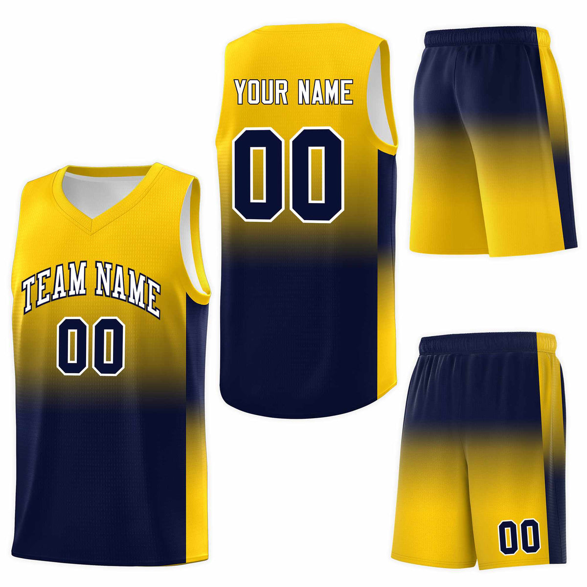 Custom Gold Navy Gradient Fashion Sets Sports Uniform Basketball Jersey